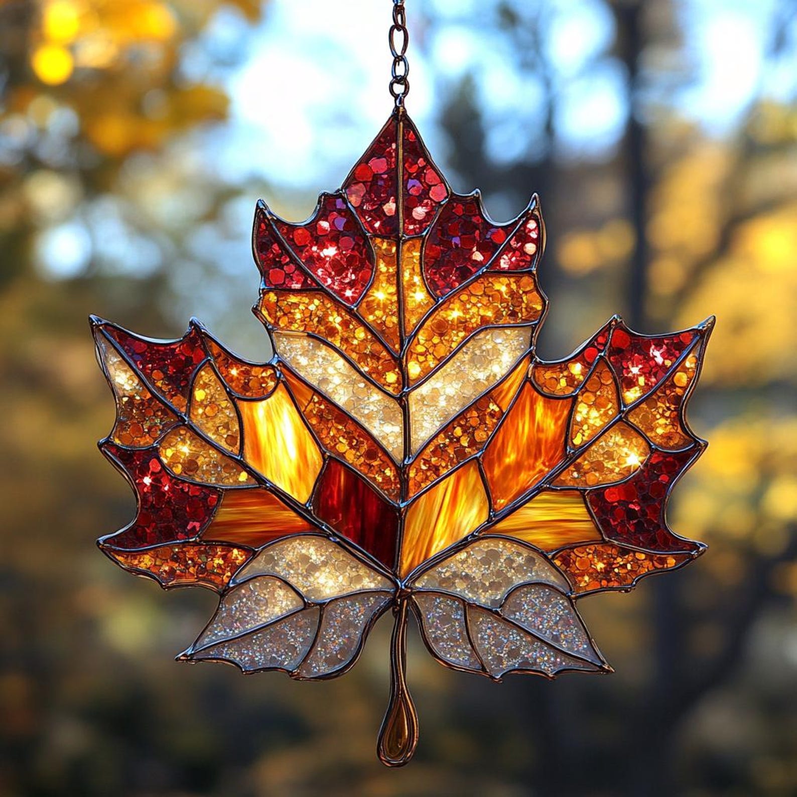 Autumn Maple Suncatcher Elegant Decorative Art Decorate