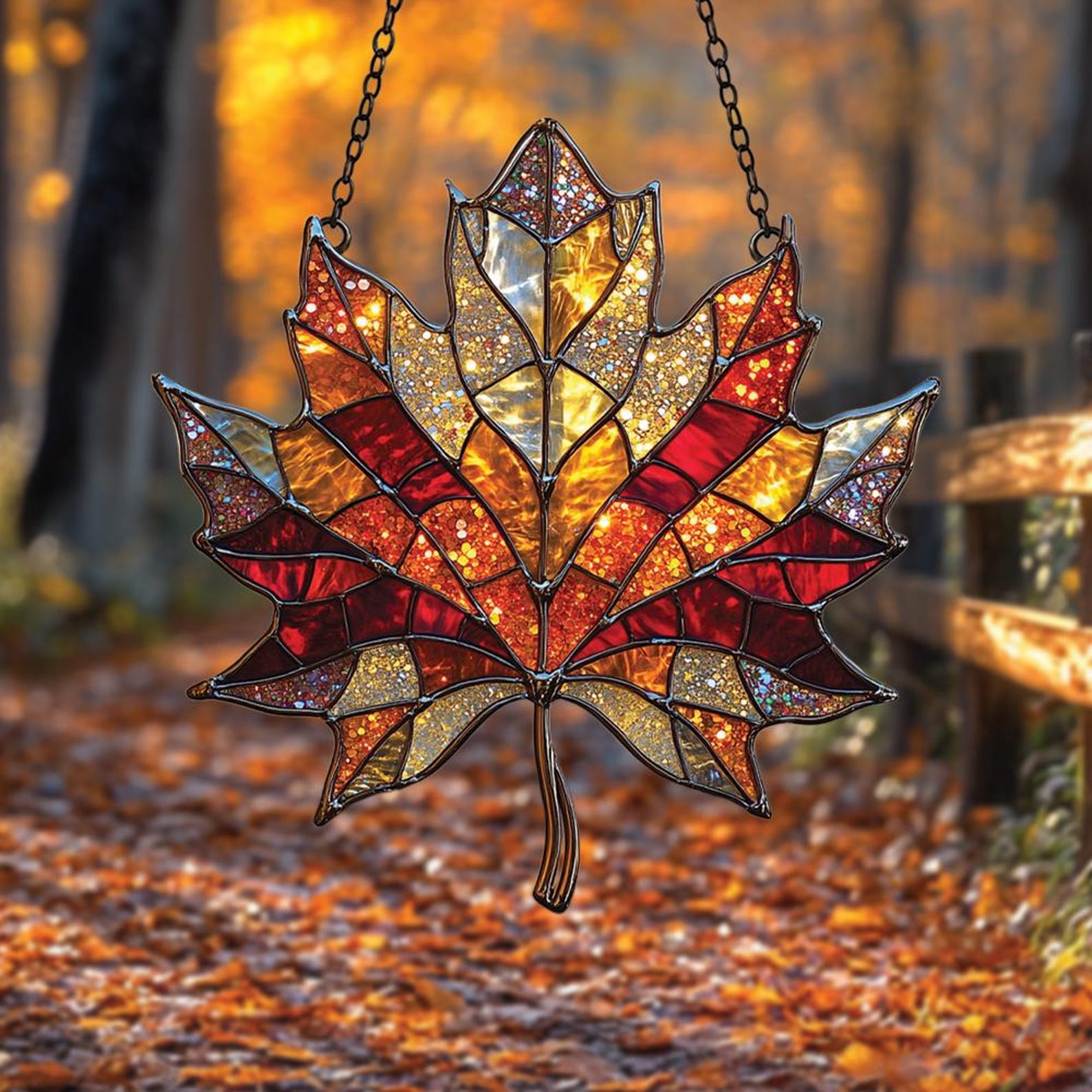 Autumn Maple Suncatcher Elegant Decorative Art Decorate